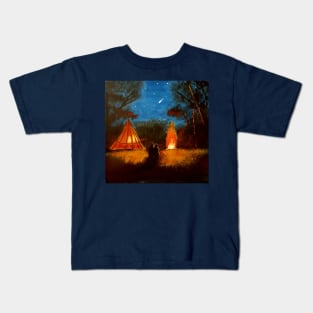 Campfire with shooting star sky - Romantic Kids T-Shirt